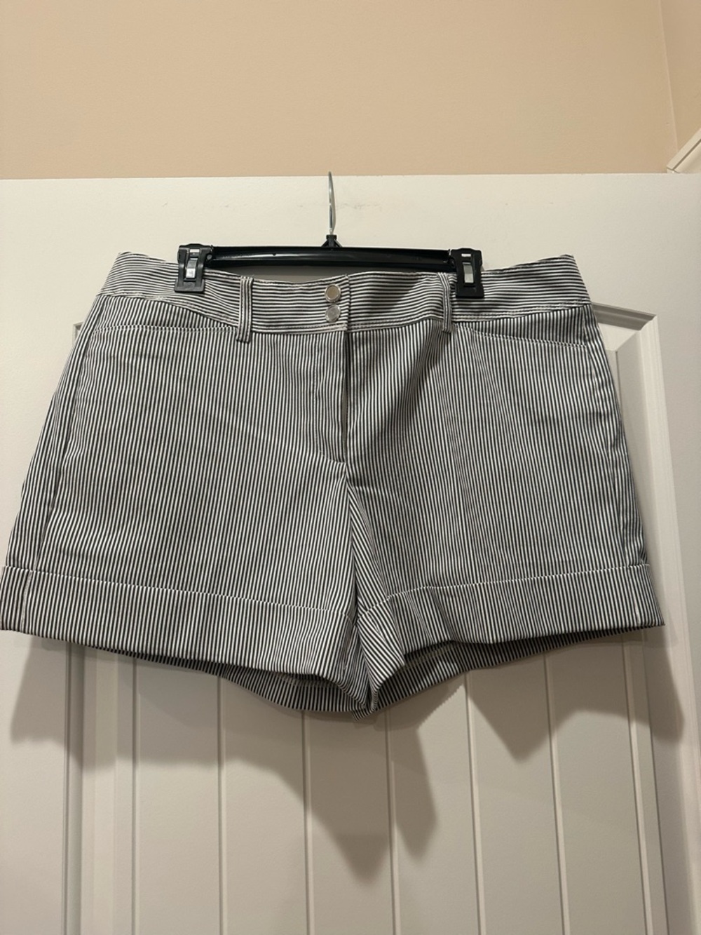 White House Black Market Black and White Pinstripe Cuffed Shorts